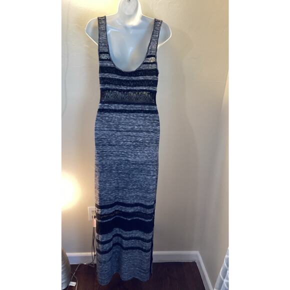 Free People Hazy Daze Gray Black Sheer Lace Sexy Knit Maxi Dress w Slits S NWOT - Picture 8 of 9